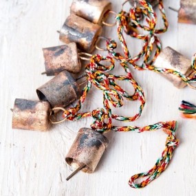 ドアチャイムなどへ！手作りのやさしい音色 インドの銅製カウベル-【2cm*1.8cm*120cm】